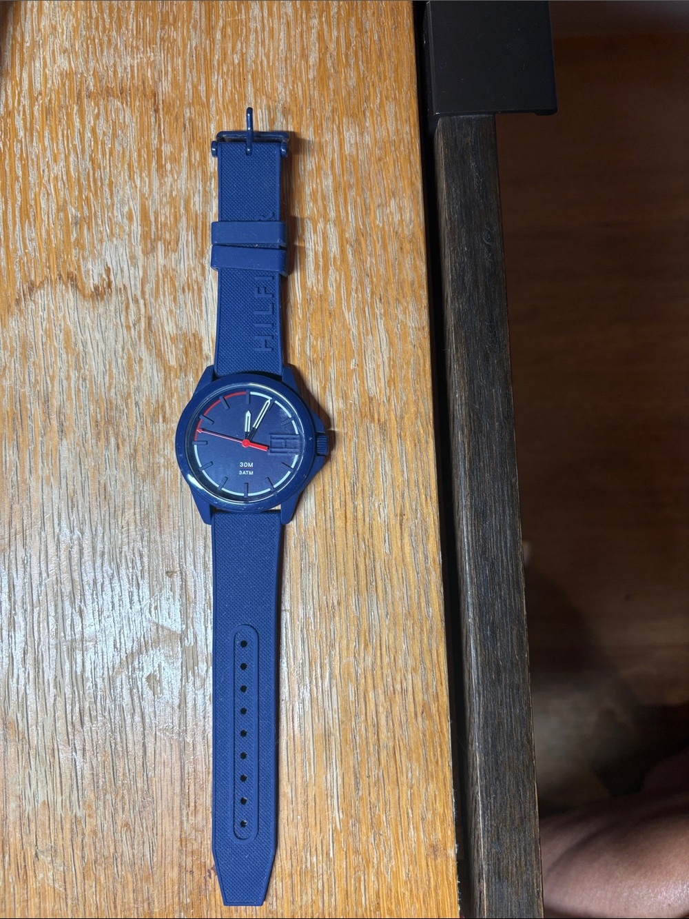 Tommy Hilfiger Men's Navy Blue Silicone Strap Watch with Red Accents